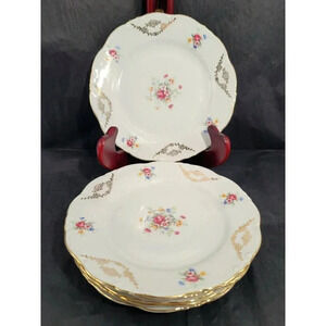 VINTAGE Schirnding Bavaria, 7.5" GOLD GILT FLORAL FLOWER PORCELAIN PLATE Set 6